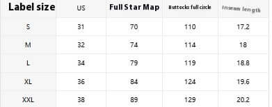 Size chart for Beach Attire Shorts, detailing US sizes S to XXL with measurements.