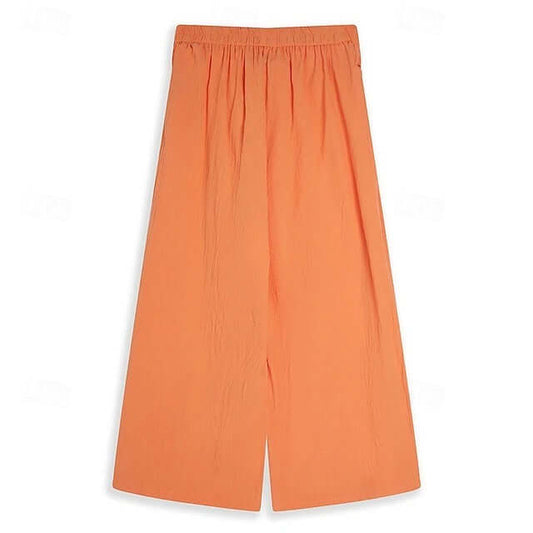 Orange Linen Stretch Trousers showcasing comfortable fit and stylish design, perfect for casual and laid-back gatherings.