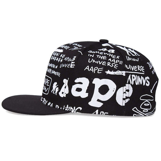 Trendy Ape Style Flat Brim Cap with graphic design, perfect for fashion-forward outdoor adventures.
