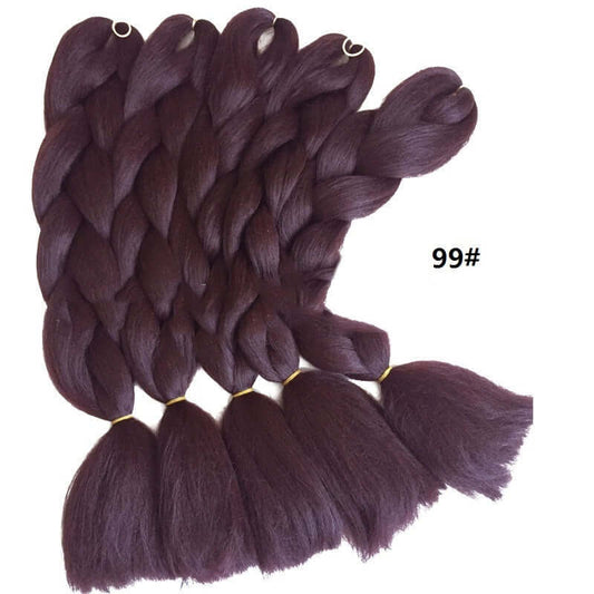 High-quality braided ponytail hair extension in rich burgundy color, crafted from durable high temperature fiber jumbo braids.