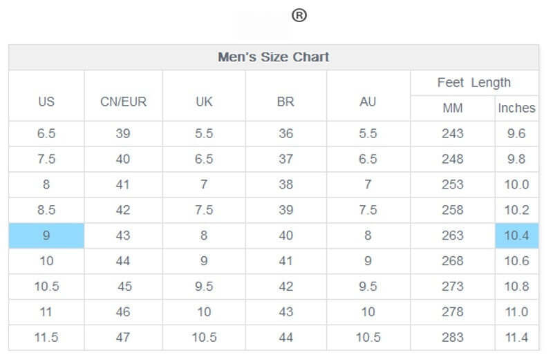 Men's size chart for Gommino Driving Shoes, showing conversions for US, UK, EU sizes with foot length in millimeters and inches.