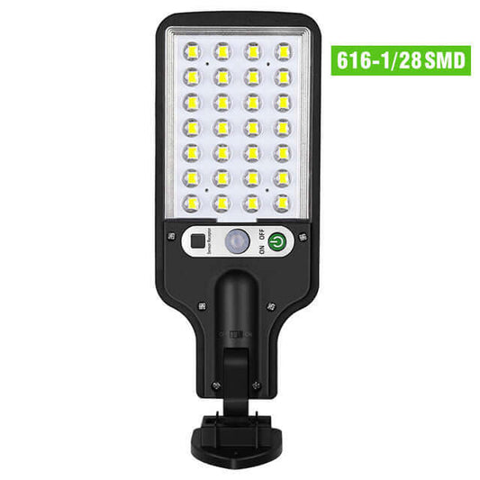 Solar Led Wall Lamp with 28 SMD bulbs for efficient outdoor lighting, featuring an easy on/off switch and sustainable energy use.