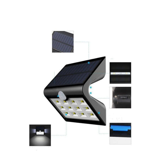 Solar Powered Outdoor Wall Lighting featuring a solar panel and multiple LED lights for eco-friendly illumination.