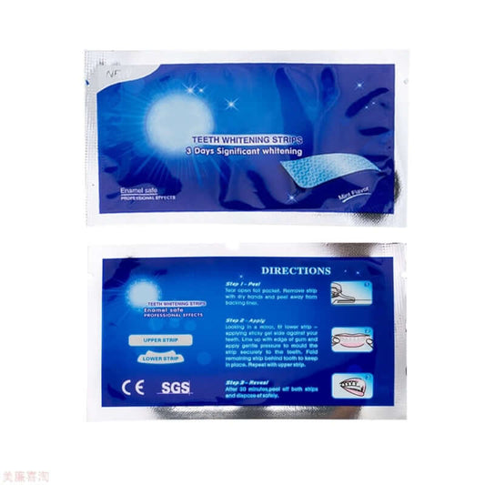 Teeth Whitening Sticks packaging showing whitening strips and usage instructions for effective home teeth whitening.