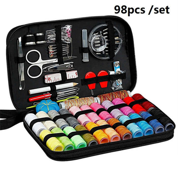 Home Sewing Kit with 98 pieces, including threads, scissors, needles, and essential sewing tools for all your projects.