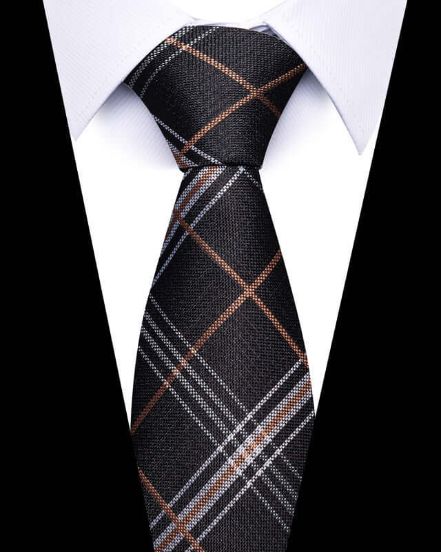 Black and brown plaid Business Professional Tie for formal and versatile style.