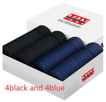 Boxer Briefs Pack featuring four black and four blue high-quality ice silk boxer briefs in a stylish gift box.