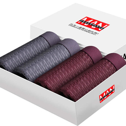 Boxer Briefs Pack featuring four high-quality ice silk pieces in stylish colors, designed for comfort and breathability.