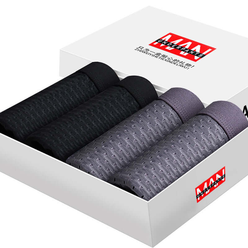 Boxer Briefs Pack in elegant gift box, featuring high-quality ice silk fabric for comfort and style. Ideal for modern men seeking breathability.