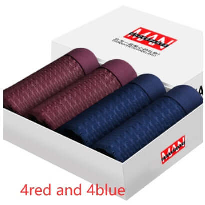 Boxer Briefs Pack in red and blue colors, featuring high-quality ice silk fabric for modern men seeking comfort and style.