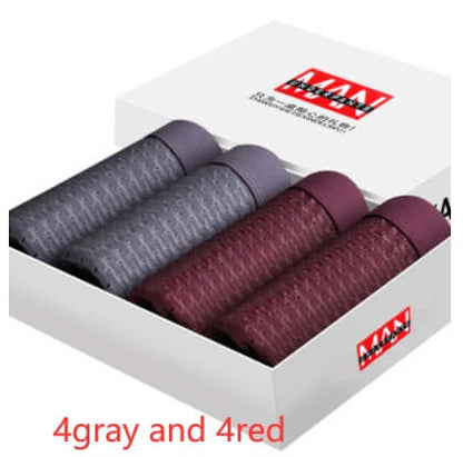 Boxer Briefs Pack showcasing four gray and four red ice silk boxer briefs in an elegant packaging.