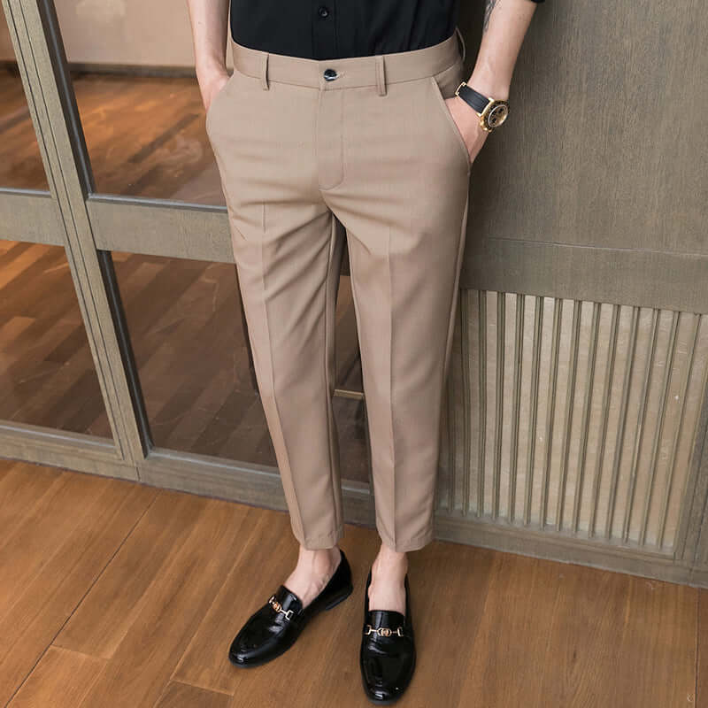 Business Casual Bottoms for Men: Comfortable, stylish beige trousers perfect for office wear and daily comfort.