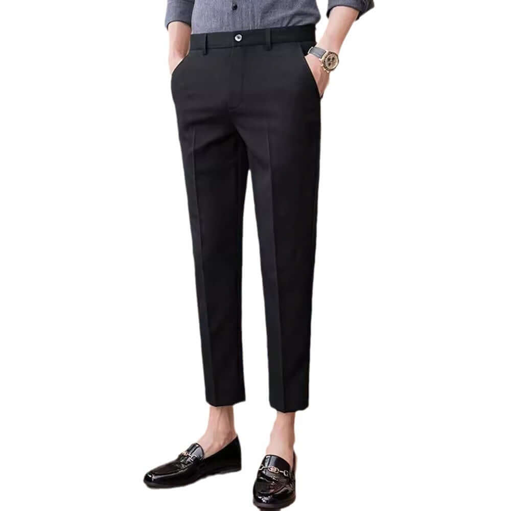Business Casual Bottoms in sleek black, ideal for comfortable and stylish office wear, paired with loafers and a dress shirt.