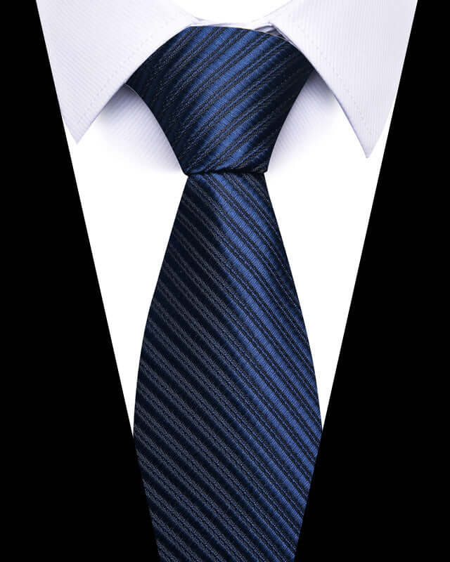 Business Professional Tie in blue with striped pattern, perfect for elevating your style at meetings and networking events.