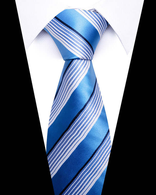 Business Professional Tie in blue with white stripes, ideal for elevating business attire at meetings or networking events.