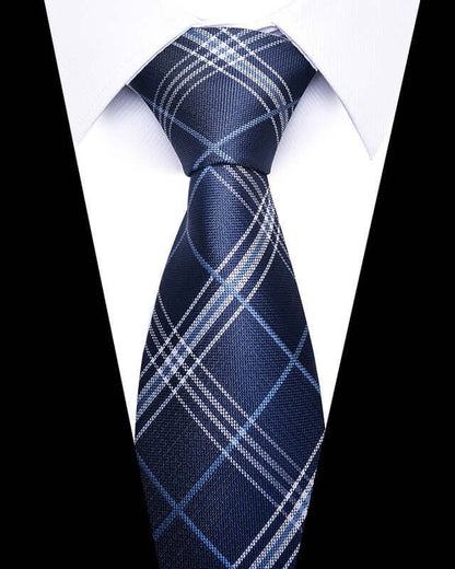 Business Professional Tie in navy plaid, perfect for enhancing business attire and making a stylish impression at meetings and events.
