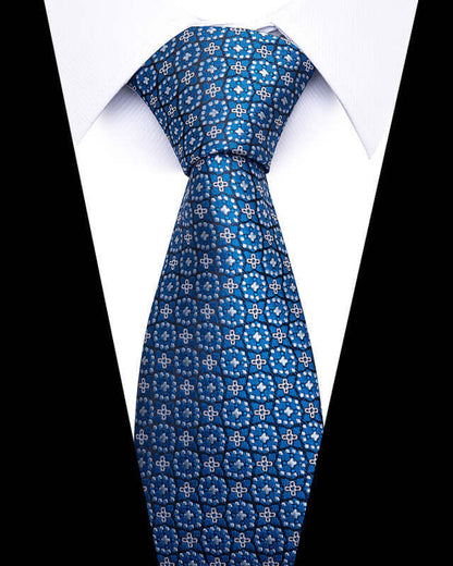 Business Professional Tie with blue geometric pattern, perfect for elevating business attire and enhancing professional style.