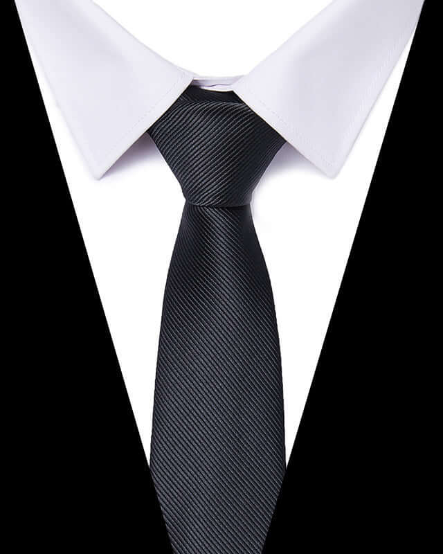 Business professional tie in sleek black with a white shirt, perfect for elevating your style at meetings and networking events.