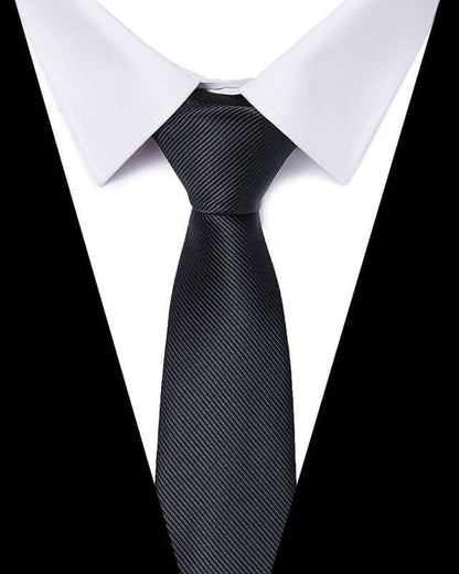 Business professional tie in sleek black with a white shirt, perfect for elevating your style at meetings and networking events.