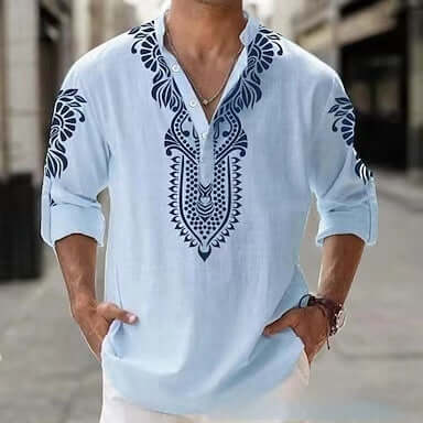 Casual Beach Long-sleeved Shirt with Embroidered Design, perfect for stylish and comfortable seaside adventures.