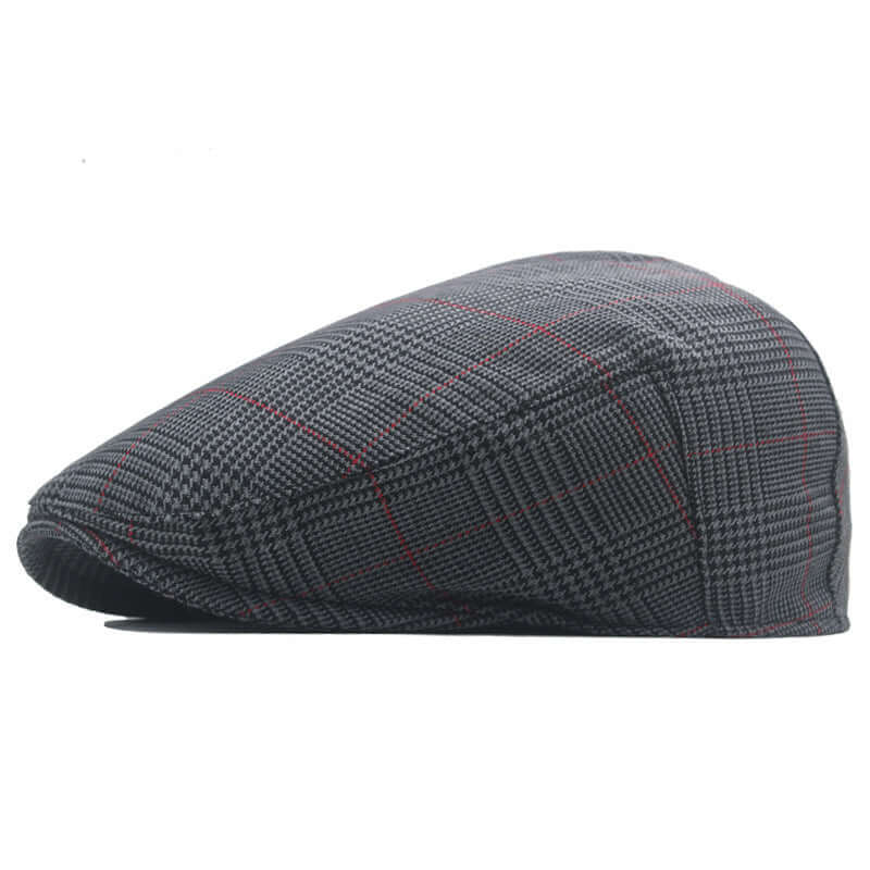Classic hounds tooth Peaky Blinder Cap with red accents, perfect for stylish and timeless elegance.