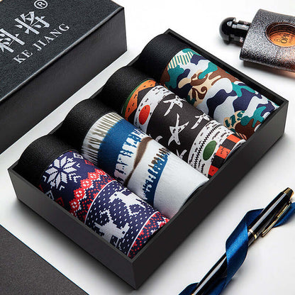 Colorful Trendy Men Underwear Pack in gift box, featuring unique patterns, perfect for fashion-conscious men seeking comfort and style.
