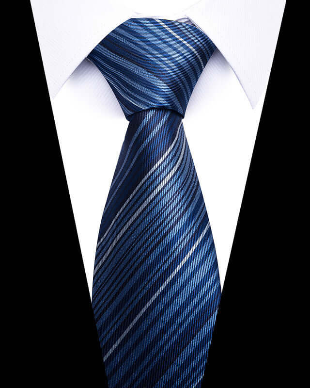 Elegant Business Professional Tie in blue with subtle stripes, perfect for enhancing any formal attire.