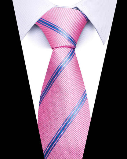 Elegant Business Professional Tie in pink with blue stripes, perfect for meetings and enhancing your professional attire.