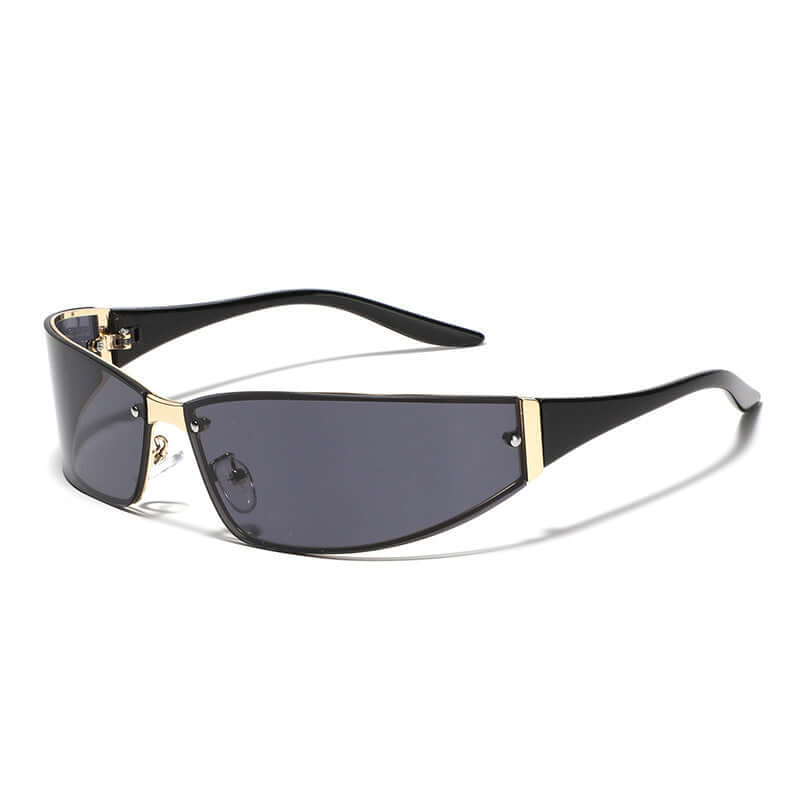 Elegant Future Style Sunglasses featuring a sleek black frame with gold accents, showcasing a contemporary design and innovative lens technology.