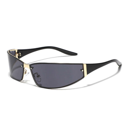 Elegant Future Style Sunglasses featuring a sleek black frame with gold accents, showcasing a contemporary design and innovative lens technology.