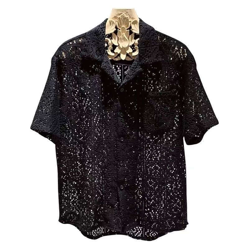 Elegant Italian Style Shirt with Intricate Lace Design, Perfect for Sophisticated Men's Fashion