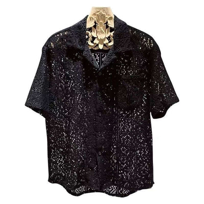 Elegant Italian Style Shirt with Intricate Lace Design, Perfect for Sophisticated Men's Fashion