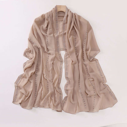 Elegant beige Ladies Chiffon Scarf with delicate patterns, measuring 175 x 70 cm, perfect for versatile styling and all-day comfort.