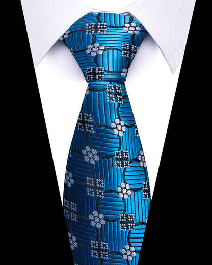 Elegant blue Business Professional Tie with geometric pattern, ideal for meetings and elevating business attire.