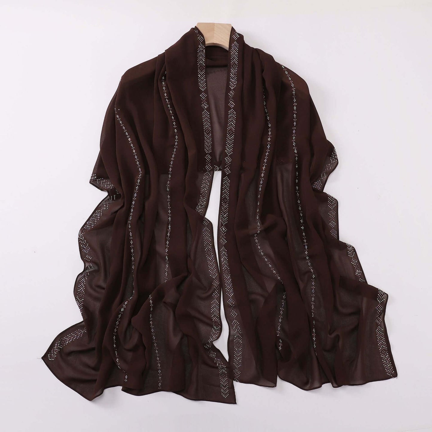 Elegant dark brown Ladies Chiffon Scarf with intricate patterns, perfect for versatile styling, 175 x 70 cm.