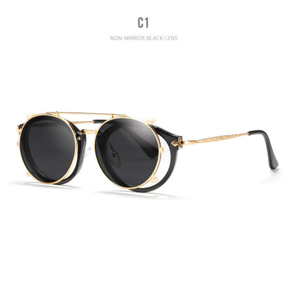 Elegant metallic sunglasses with black non-mirror lenses, featuring a stylish metal frame ideal for fashion-forward women.