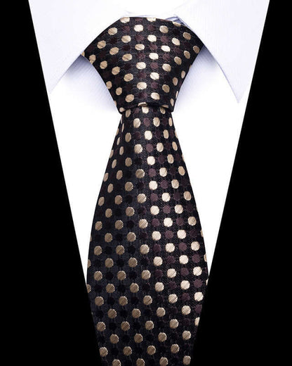 Elegant polka dot Business Professional Tie in black and gold, ideal for enhancing corporate attire and creating a sophisticated look.