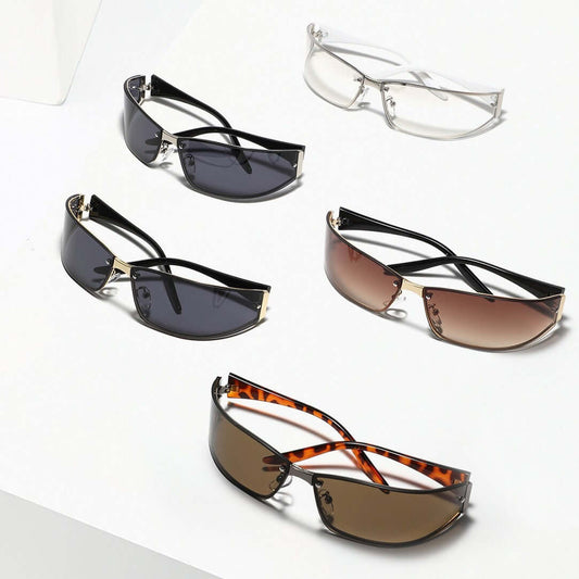 Future Style Sunglasses in Silver Black, Leopard Vintage Tea, Semi-Permeable Mercury, Progressive Tea, and Gold Black on display.