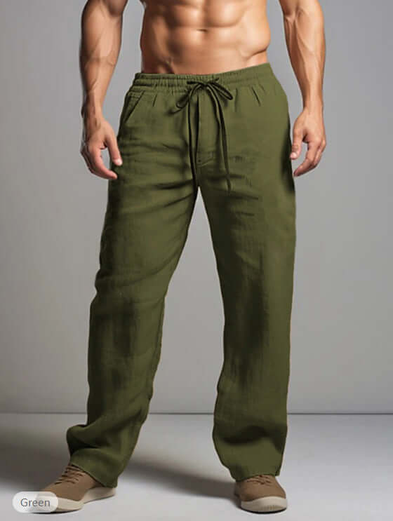 Green Linen Trousers for Men - Comfortable and Stylish Casual Wear, Ideal for Summer Days