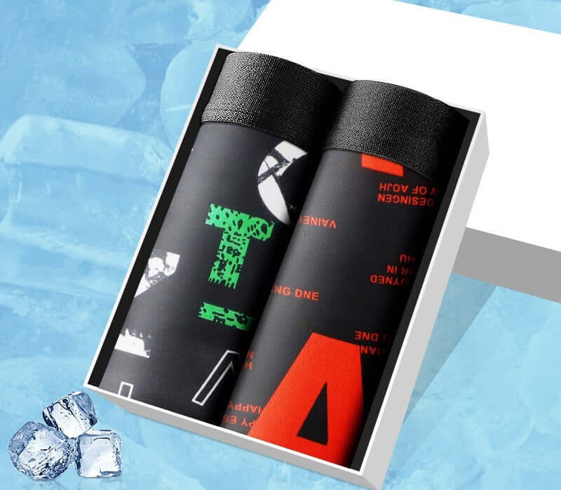 Ice Silk Underwear Pack featuring two breathable and durable shorts in a stylish box, designed for ultimate comfort and value.