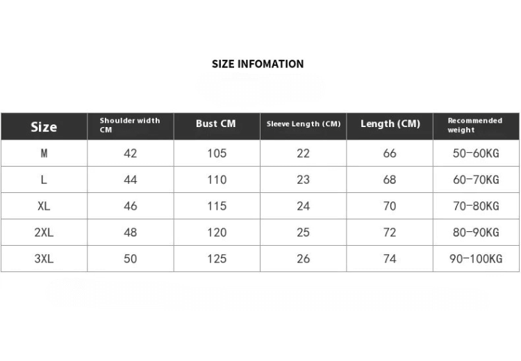 Size chart for Jacquard Knit Shirt showing measurements for M to 3XL in CM for shoulder, bust, sleeve, length, and recommended weight.