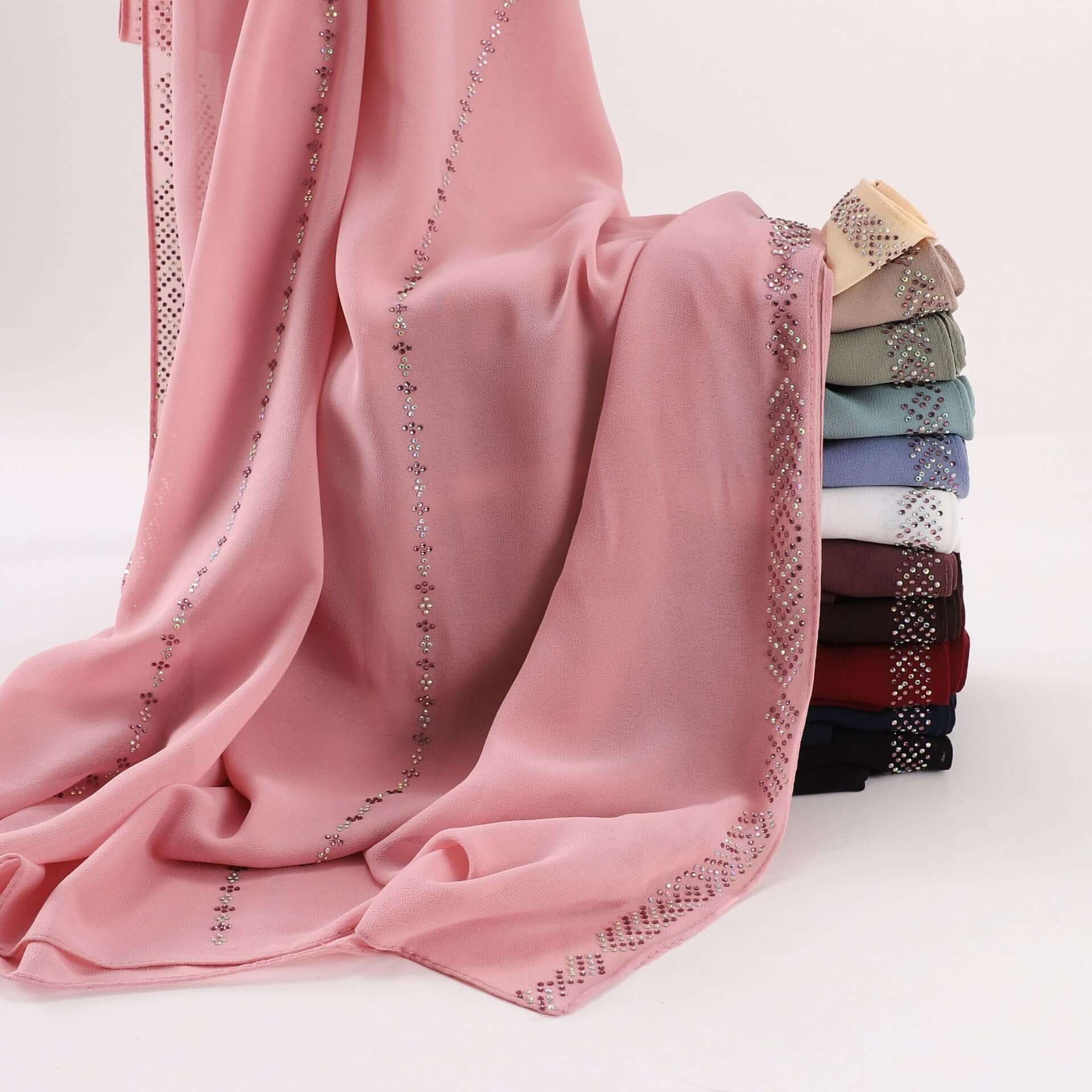 Ladies Chiffon Scarf in various colors, featuring a soft, airy design perfect for versatile styling, displayed elegantly.