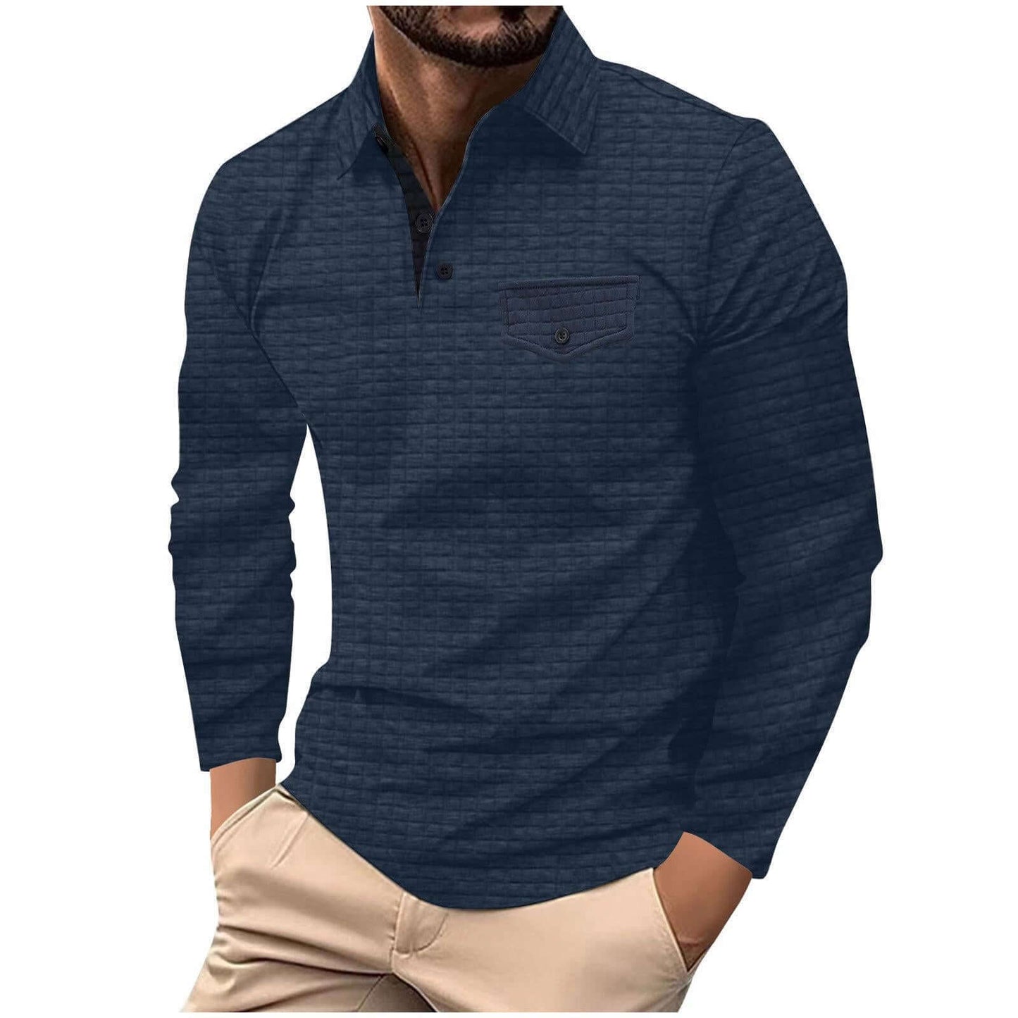 Man wearing stylish Polo Checkered Shirt, perfect for casual and semiformal occasions, showcasing versatility and comfort.