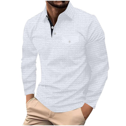 Men's Polo Checkered Shirt in white, perfect for casual and semiformal wear, showcasing comfort and versatile plaid design.