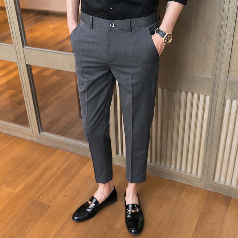 Men's business casual bottoms in gray, perfect blend of style and comfort for office wear.