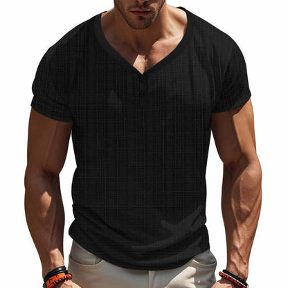 Model wearing a black V Neck Loose T-Shirt, showcasing casual and versatile style perfect for any occasion.