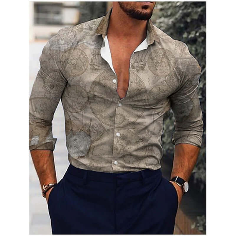 Printed Long-sleeved Shirt – stylish custom design with rolled-up sleeves, ideal for layering or wearing on its own for any occasion.