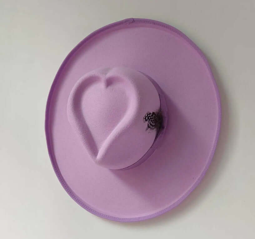 Purple heart-shaped woolen hat with satin warp knitting, medium size, ideal for warmth and comfort, available in various colors.