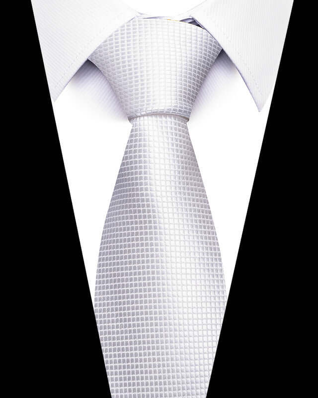 Sleek silver Business Professional Tie on white shirt, perfect for enhancing professional attire at meetings or events.