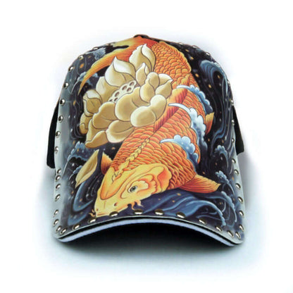 Stylish Baseball Cap with vibrant koi fish design, perfect for adding a trendy touch to casual outfits. Discover your new favorite hat.